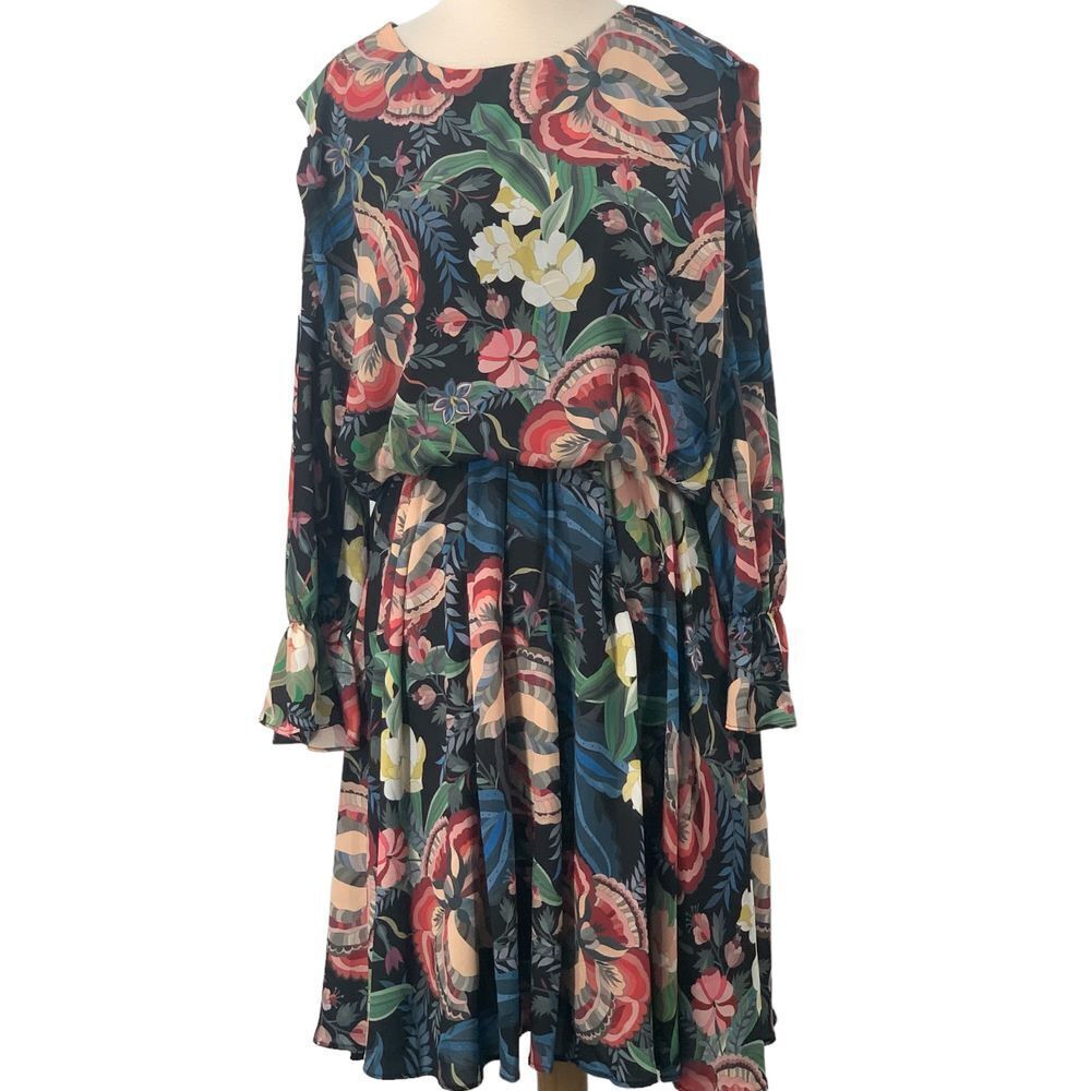 Philosophy Women's Pullover Long Sleeve Dress Black Multi Floral Boho Ruffled M